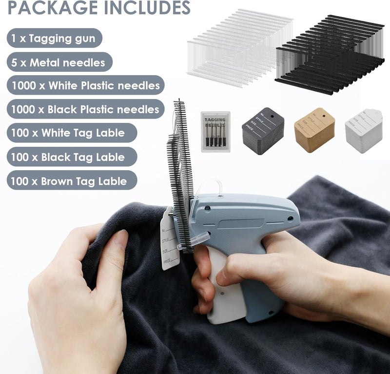Hronta Tagging Gun for Clothing, Tag Attacher Gun with 5 Steel Needles, 2000 pcs 2" Black and White Barbs Fasteners & 300 Clothing Labels, Yard Sale Retail Store Tagging Gun Set (Not Mini Stitch) - Image 5